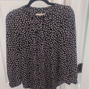 LOFT Black Blouse with White and Red Paisley Print